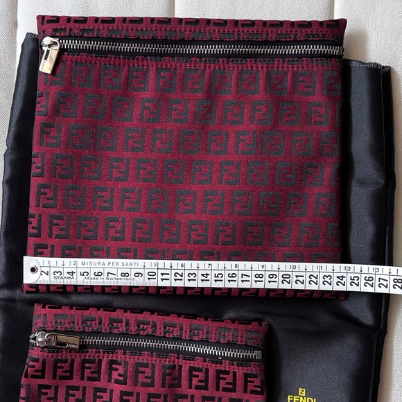 New 2 FENDI Zucca Zucchino Pouch Red Canvas Vintage - Picture 3 of 7